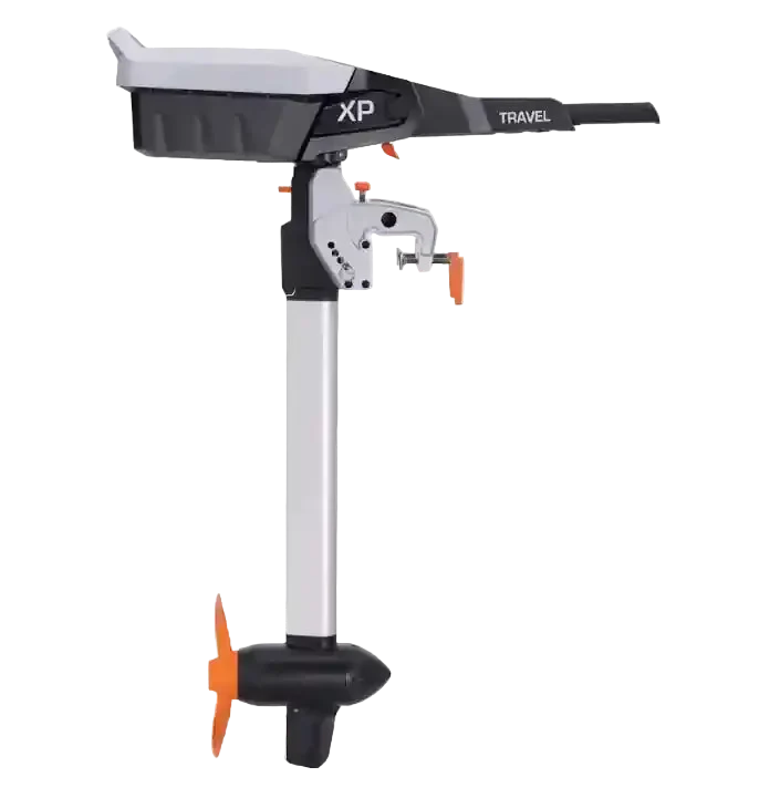 Outboard motor with 'XP' branding on a white background