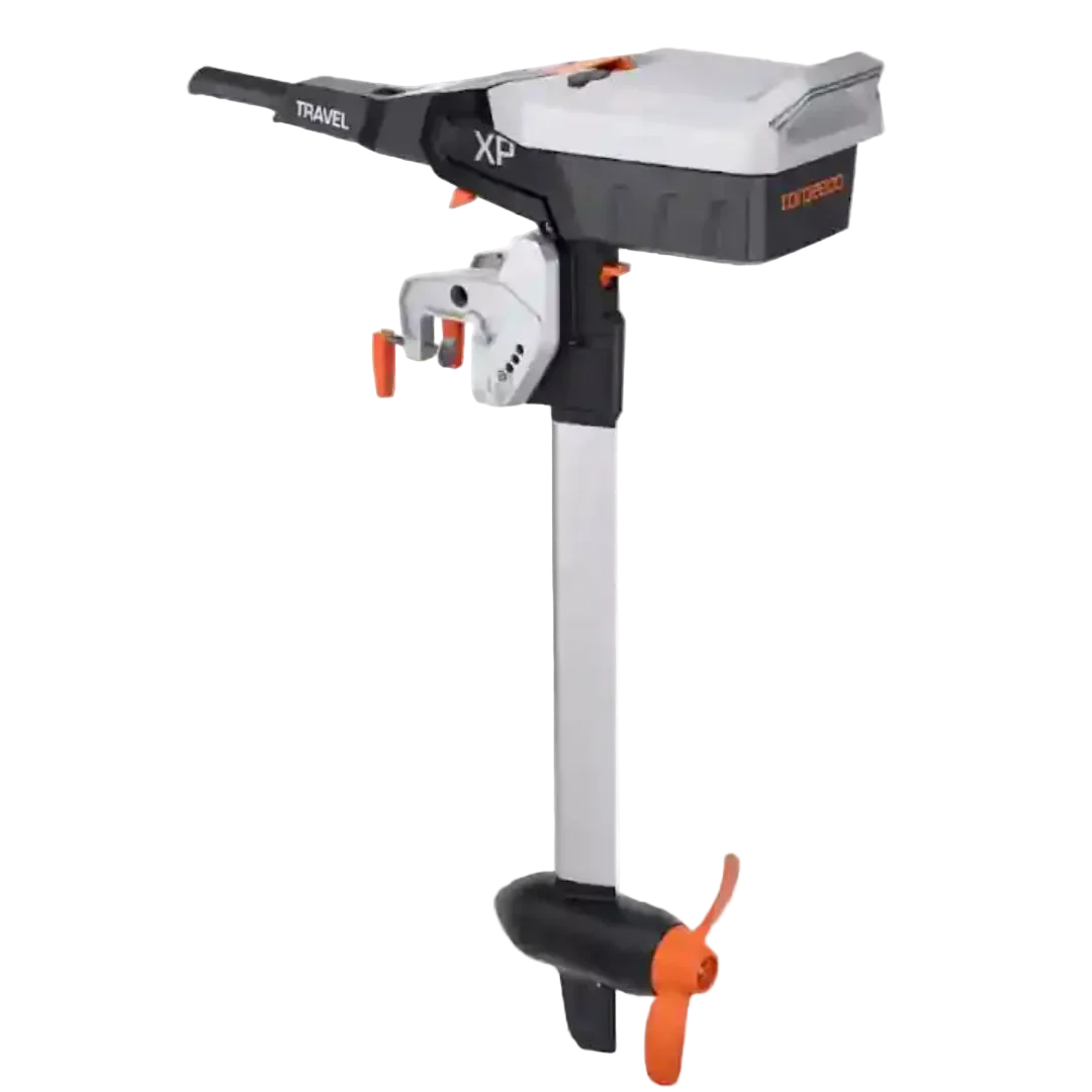 Portable outboard motor with XP branding on a white background