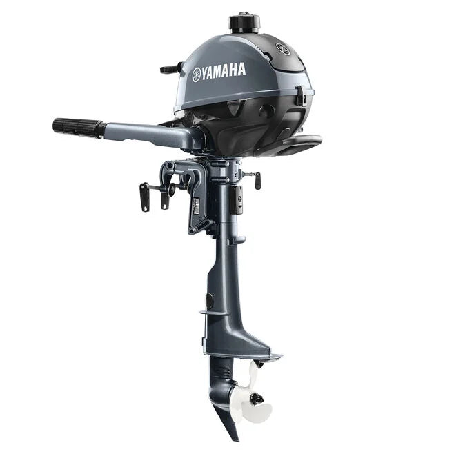 Yamaha 2.5 HP 4-stroke tiller outboard motor, side profile view